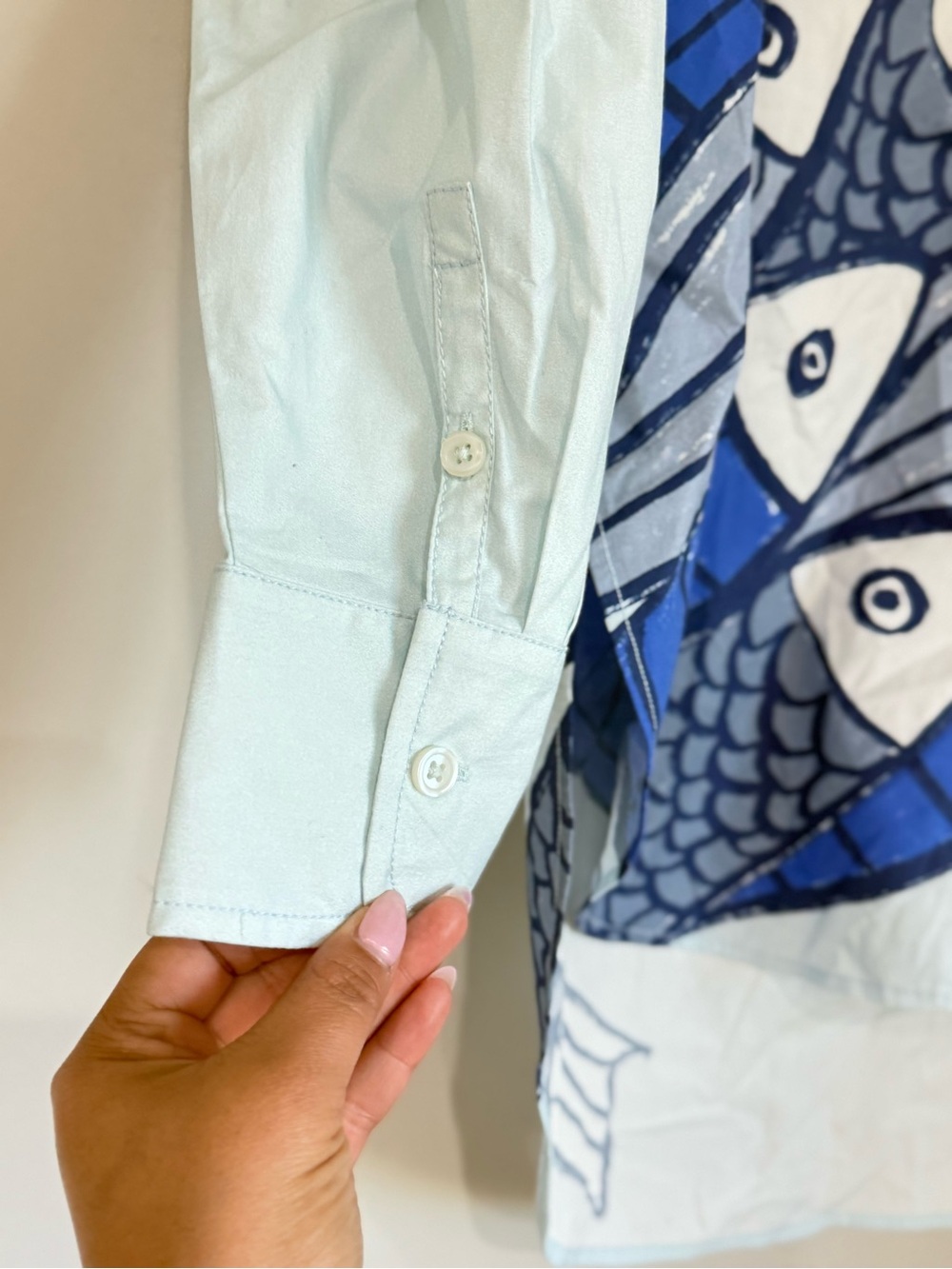 Anthropologie Bennet Sardine Print Button-Down Shirt Blue XS - Picture 6 of 6